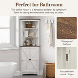 Lifewit Tall Corner Cabinet, Farmhouse Storage Cabinet with Barn Door Design & Adjustable Shelves, Home Space Saver for Bathroom, Living Room, Rustic White Lifewit