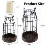 VIVIRENOIR Farmhouse Lantern Decor, Set of 2 Rustic Home Decor Lanterns with Flameless Candles, Wire Metal Cloche Decorative Candle Holders for Living Room Fireplace Mantel Dining Table Decor (Brown) VIVIRENOIR