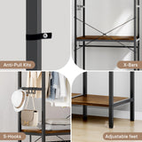 ZERDER Clothes Rack, Heavy Duty Garment Rack for Clothes, Clothing Racks with Shelves and 4 Side Hooks, Freestanding Metal Wooden Closet Organizer, Wardrobe Storage Rack, Brown ZERDER
