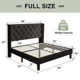 Feonase Full Size Bed Frame with Upholstered Wingback Headboard,Button Tufted Platform Bed and Heavy Duty Wooden Slats Support,Easy Assembly, Noise-Free,No Box Spring Needed, Black Feonase