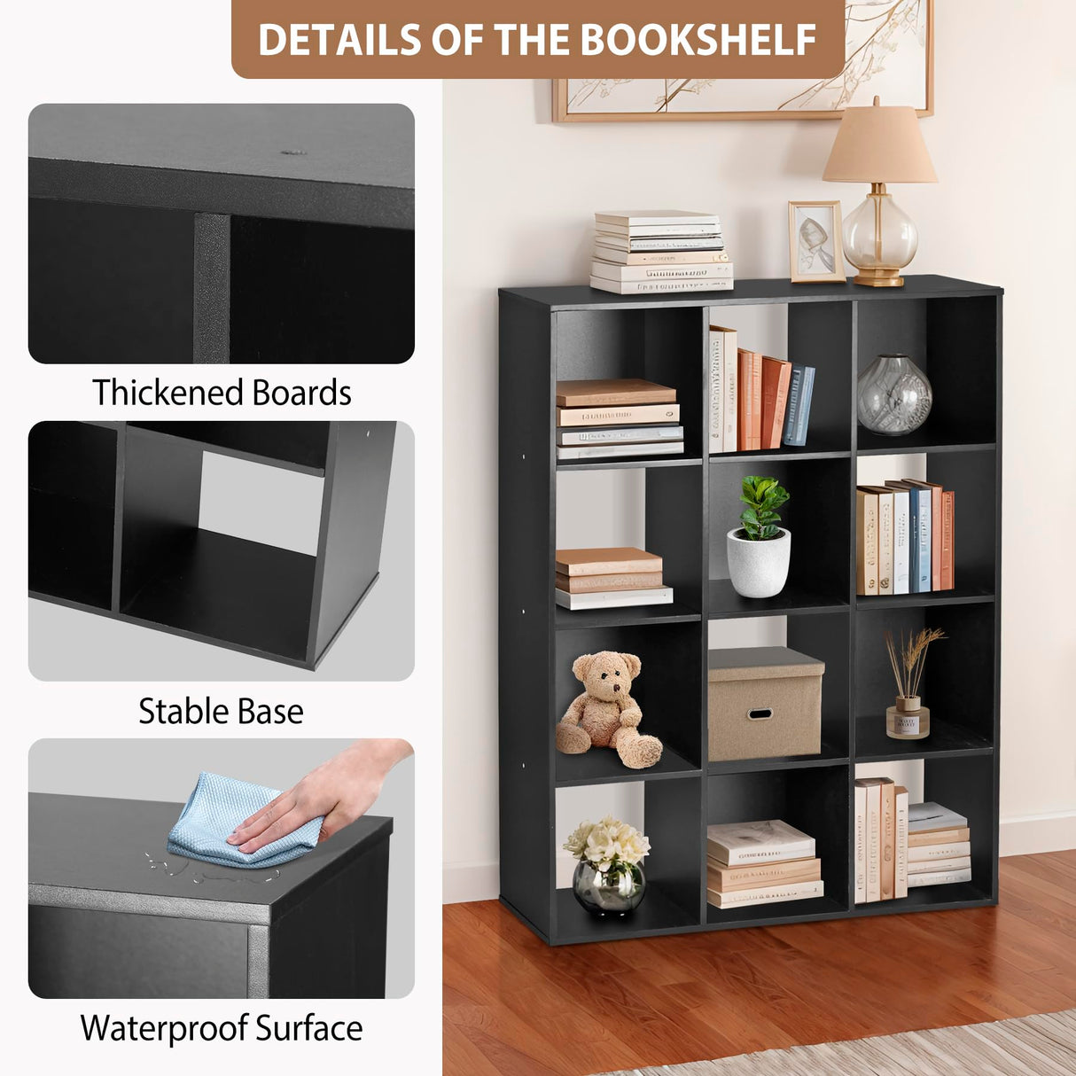 12 Cube Storage Organizer, Storage Shelf Organizer Bookshelf with Open Back, Open Shelf Bookcase, Wood Cubby Closet Cabinet Display Unit with 6 Removable Back Panels for Living Room Bedroom, White JupiterForce