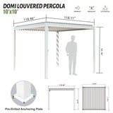Domi Louvered Pergola 10X10FT, Aluminum Pergola with Adjustable Louvered Roof and Drainage Gutter, Outdoor Pergola Gazebo for Patio, Backyard, Deck, White domi outdoor living