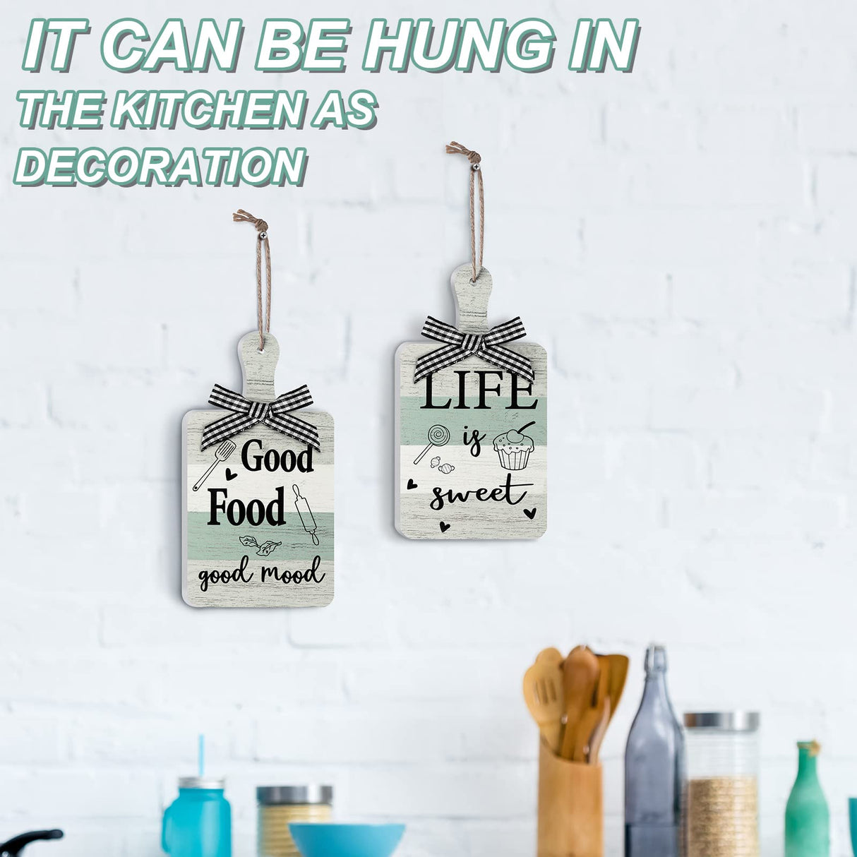 4 Pieces Wooden Tiered Tray Decor Kitchen Cutting Board Sign Farmhouse Wood Hanging Wall Art Sign Old Shack Kitchen Wall Decor Rustic Decor for Home Dining Living Room Bar Cafe Decoration Yookeer