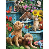 Bits and Pieces - 300 Piece Jigsaw Puzzle for Adults - 18" x 24" - Pups and Kittens On The Steps - 300 pc Large Piece Cute Animals Jigsaw by Larry Jones Bits and Pieces