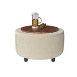 Vabches 30inch Round Storage Ottoman with Hidden Storage, Modern Ottoman Coffee Table with Removable Wood Top, Upholstered Foot Stool for Living Room, Sofa Side, Bedroom, Office (Beige, 30" W) Vabches