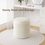 Round Ottoman with Storage Set of 2, White Vanity Stool, Upholstered Velvet Storage Ottomans, Makeup Chair Seat for Bedroom, Small Pouf Footstool for Living Room Recximi