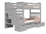 Bedz King Tall Stairway Bunk Beds Twin over Twin with 4 Drawers in the Steps and 2 Under Bed Drawers, Gray Bedz King