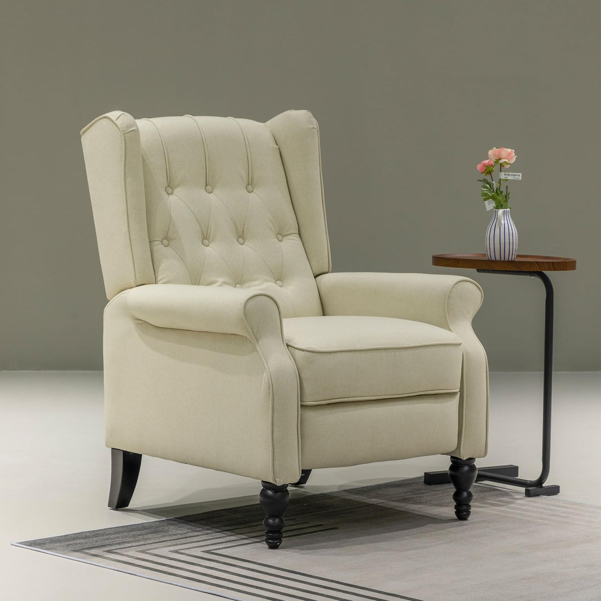 TXIWVER Recliner Wingback Chair Modern Linen Fabric Push Back Recliner Chairs Linen Fabric Single Sofa Lounge Chair Manual Recliner Chai for Adults Living Room Bedroom (Beige) TXIWVER