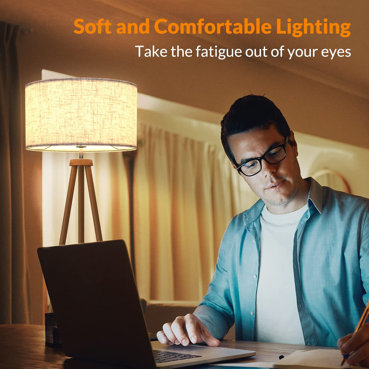 LEPOWER Wood Tripod Floor Lamp, Mid Century Standing Lamp for Living Room, Flaxen Lamp Shade, Modern Design Standing Lamp with E26 Lamp Base, Tall Floor Lamp for Bedroom, Study Room and Office Brown LEPOWER