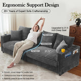 Kalafini 104'' Cloud Couch Loveseat, Oversized 4 Deep Seats Modular Sectional Sofa with Cup Holders & Storage, Plush Corduroy Upholstered Memory Foam Couches for Living Room, Apartment, Office (Grey) Kalafini