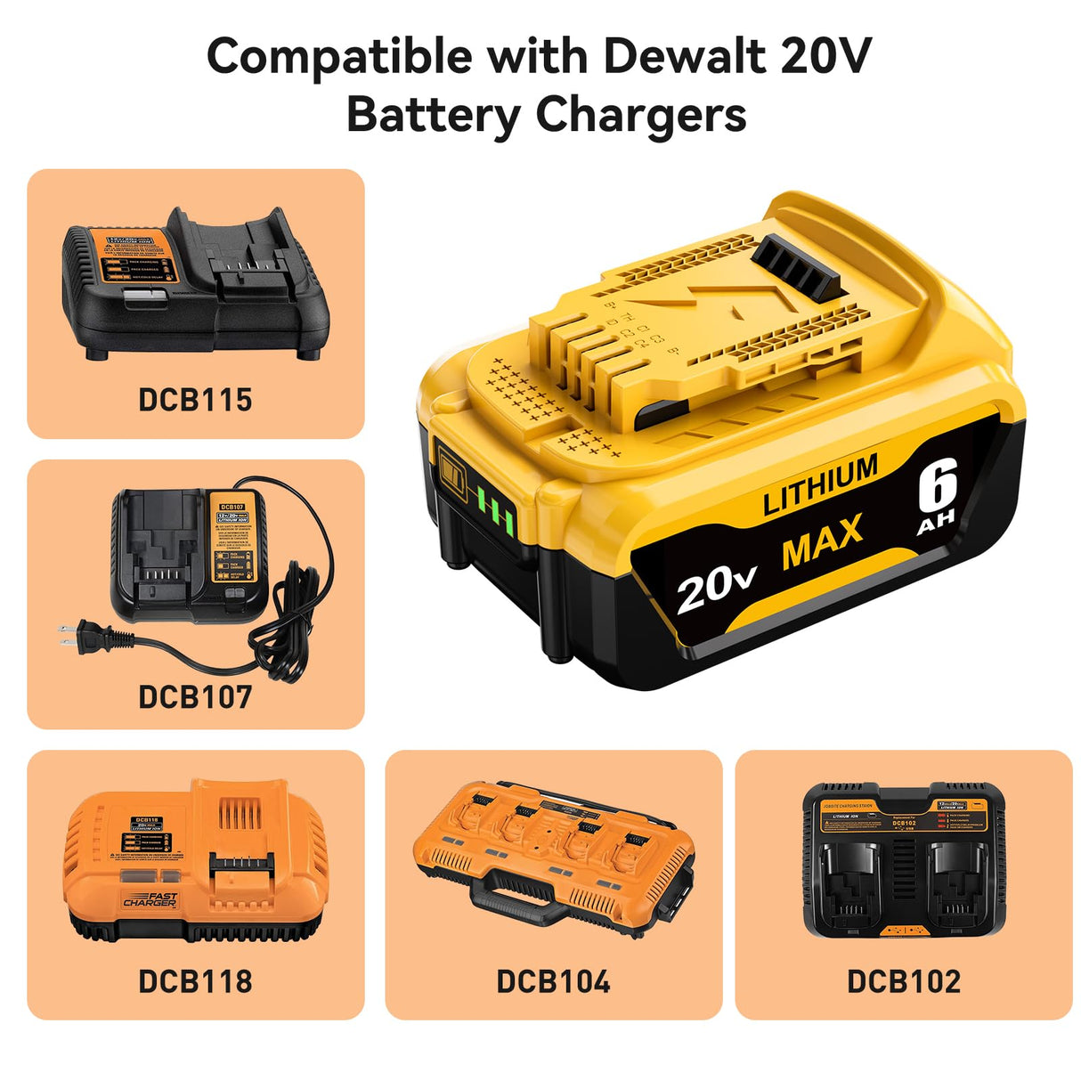 Wryfzxd Replacement for Dewalt 20V MAX Battery 6.0Ah Compatible with Dewalt 20V Battery Lithium Replacement for Dewalt 20 Volt Battery DCB205 DCB204 DCB207 Compatible with Dewalt Battery 20V 4Packs Wryfzxd