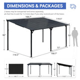 SUNSITT 10'x 14' Gazebo, Outdoor Lean to Gazebo Pergola w/Drainage Holes, Wall-Mounted Gazebo with Hard Top Metal Awnings for Patio Backyard Deck, Dark Grey SUNSITT