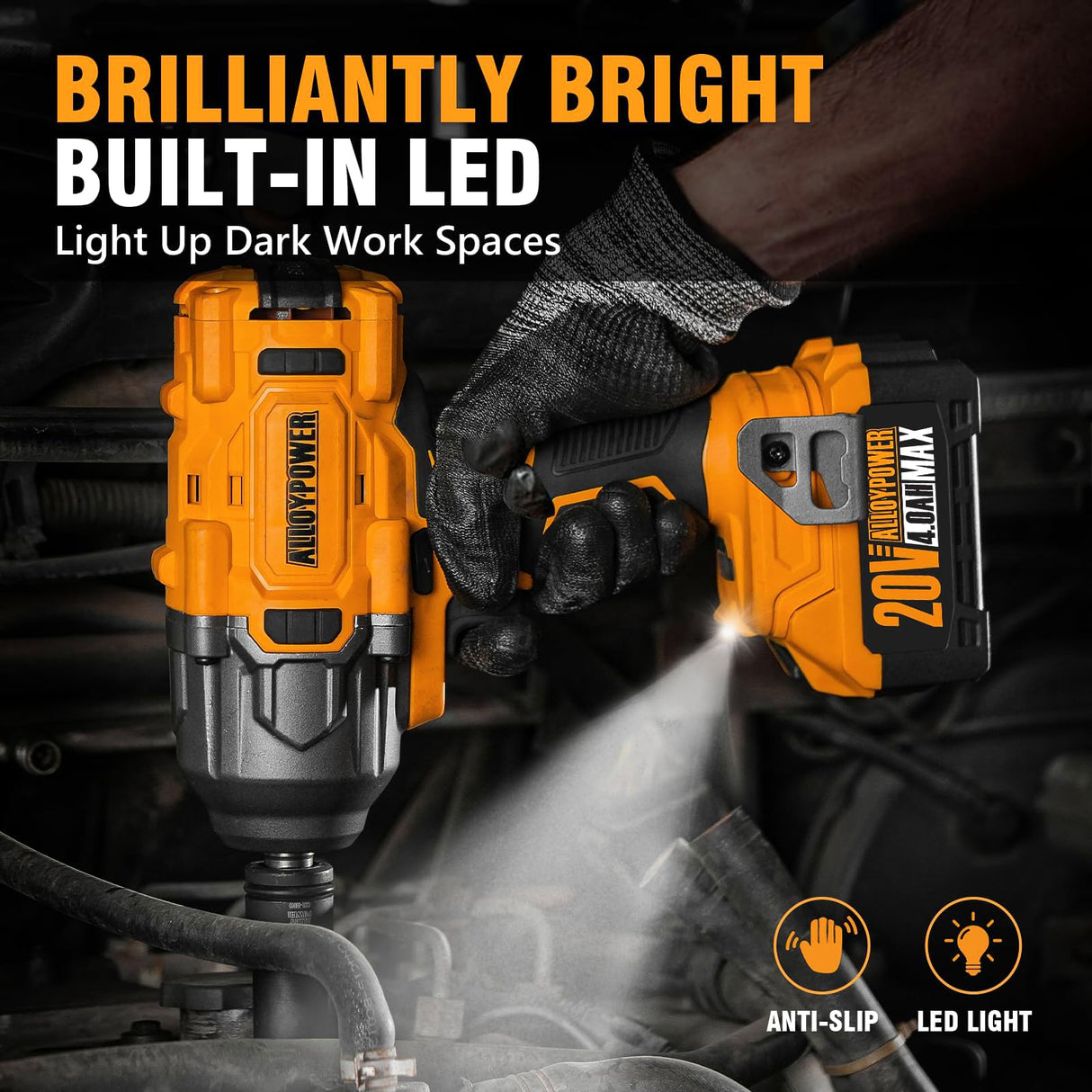 ALLOYPOWER Cordless Brushless Impact Wrench, 1475 ft-lbs (2000N.m), 1/2 High Torque power impact gun, 3-Mode Speed, 4000mAh Battery, 3 Sockets, Electric Impact Wrench Set for Car Tire Truck RV Mower ALLOY POWER