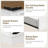 RALGEND Farmhouse Lift Top Coffee Table with Storage, Square Wooden Center Table with Drawers for Living Room, Rustic Coffee Table with Hidden Compartment, White and Walnut