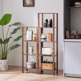 YUFAM 4 Tier Tall Wooden Bookshelf with Storage - Small Bookcase for Small Spaces, Small Shelf for Living Room, Office, Bedroom, Kitchen - Industrial Retro Brown Book Shelf YUFAM