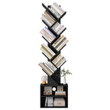 Azaeahom 8 Tier Tree Bookshelf, Wood Bookcase with Storage Cabinet, Modern Tall Narrow Bookshelves Organizer, Floor Standing Book Shelf for Bedroom/Living Room/Home Office/Corner (Black, 8 Tier) Azaeahom