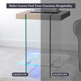T4TREAM Morden End Table with RGB LED Lights, Tempered Glass and Wood Side Tables for Living Room, Nightstand with Storage Shelves for Bedroom, Natural Oak T4TREAM