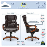 Serta Big and Tall Executive Office Chair with Wood Accents, Adjustable High Back Ergonomic Computer Chair with Lumbar Support, Bonded Leather, Brown Serta