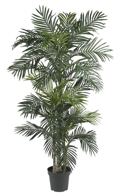 Nearly Natural 6.5FT Artificial Golden Cane Palm Tree, Fake Palm Tree with Three Realistic Trunks and 333 Lifelike Palm Leaves, Faux Palm Plant for Indoor Home Décor with Black Nursery Planter Nearly Natural