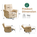 Oversized Power Recliner Chairs for Adults with Massage and Heat, Power Swivel Rocker Recliner Chair with Adjustable Headrest, 26" Extra Wide Rocker Nursery Recliner with USB Port, Beige RUTOX