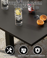 Aluminum 31"-63" Extendable Outdoor Dining Table Set for 4-6 Person, Expandable Patio Table with Wood Pattern Tabletop for Backyard, Deck, Black Fitenlor