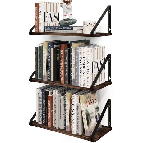 BAMEOS Floating Shelves Rustic Wood Wall Shelf, Small Bookshelf for Living Room, Office, Bedroom, with Metal Bracket BAMEOS