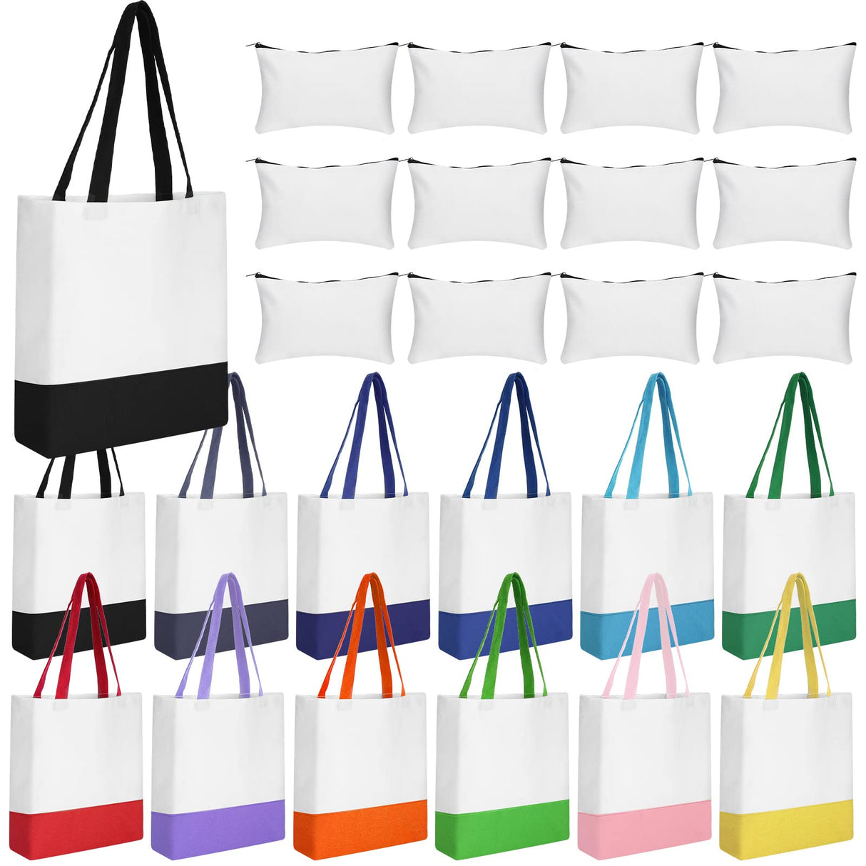 Moukeren 24 Pcs Canvas Tote Bag Bulk DIY Sublimation Blank Bag with Zipper Cosmetic Makeup Bag for Christmas Craft Gift(Patch) Moukeren