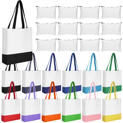 Moukeren 24 Pcs Canvas Tote Bag Bulk DIY Sublimation Blank Bag with Zipper Cosmetic Makeup Bag for Christmas Craft Gift(Patch)