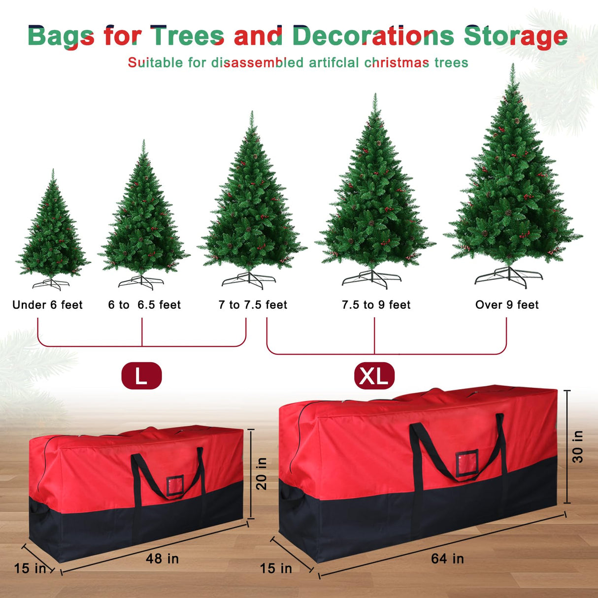BSTGE Christmas Tree Storage Bag, 600D Oxford Extra Large Moving Bags, Fits Up to 7.5 Ft Artificial Trees, Heavy-Duty Waterproof Christmas Decorations Storage Bags with Handles, Zippers & Card Slot Bstge