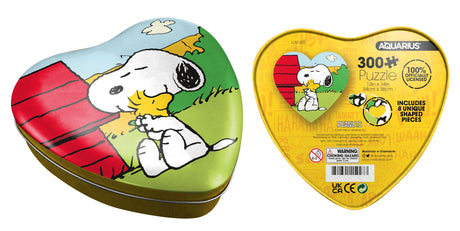 AQUARIUS Peanuts Snoopy & Woodstock 300pc Puzzle in Heart Shaped Tin - Glare Free - Precision Fit - Officially Licensed Peanuts Merchandise & Collectibles - 13x14 Inches AQUARIUS