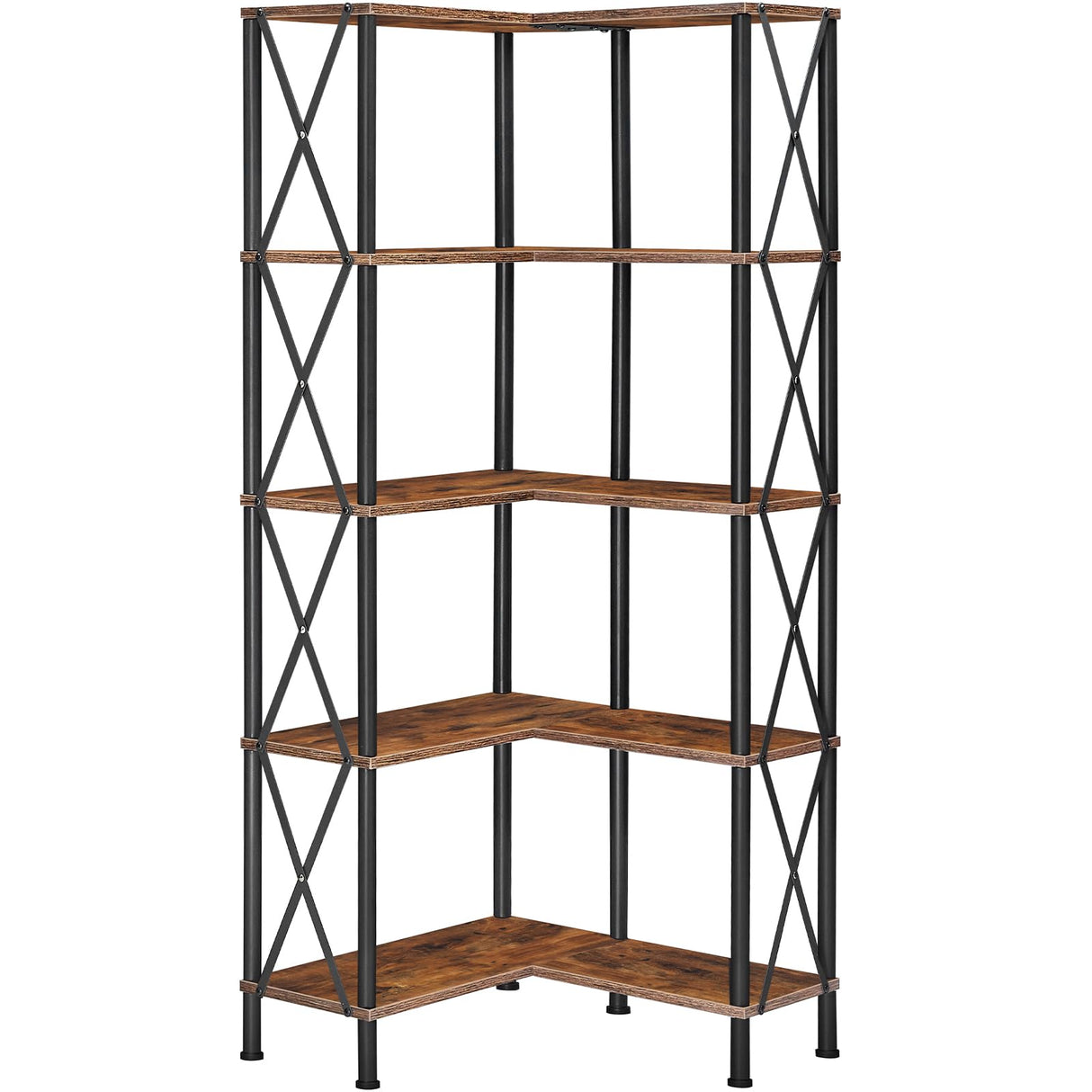 HOOBRO Corner Bookshelf, 5-Tier L-Shaped Bookcase, Industrial Open Display Shelf Tall Storage Organizer, Vertical Storage Rack, for Living Room, Home Office, Rustic Brown and Black BF60SJ01 HOOBRO