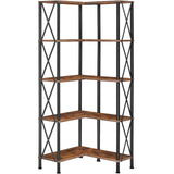 HOOBRO Corner Bookshelf, 5-Tier L-Shaped Bookcase, Industrial Open Display Shelf Tall Storage Organizer, Vertical Storage Rack, for Living Room, Home Office, Rustic Brown and Black BF60SJ01 HOOBRO