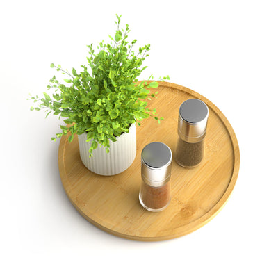 Lazy Susan Organizer Homerays 9 Inch Non-Skid Bamboo Lazy Susan for Kitchen Rotating Spice Rack for Kitchen Cabinet, Wood Turntable for Kitchen Countertop Organizer