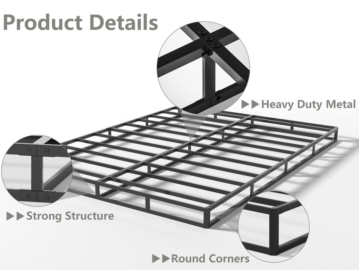 Vitverve Box Spring King, 5 Inch High Metal King Size Box Spring Only, Heavy Duty Mattress Foundation with Fabric Cover, Easy Assembly, Quiet Noise Free, Non Slip, Black Vitverve
