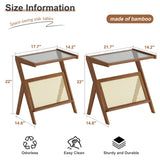 FILWH Bedside Table Side Table End Table Glass Small Table Bamboo Faux Rattan Computer Desk Bedroom Coffee Table with Storage for Study Living Room Bedroom Outdoor (Small 17.7") FILWH