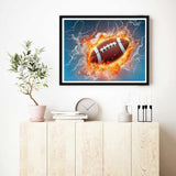 VAIIEYO Diamond Art Kits for Adults Kit Football, Diamond Painting Sports, Paint by Numbers Fire Ball Full Drill Round Rhinestone Craft Canvas for Home Wall Decor Gift 12x16 inch VAIIEYO
