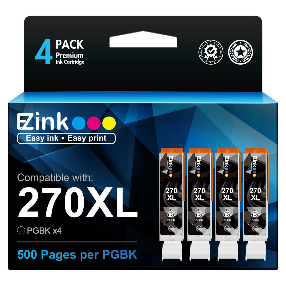 E-Z Ink Compatible Ink Cartridge Replacement for Canon PGI-270XL PGI270XL PGI270 XL PGI-270 to use with MG6821 TS6020 MG6820 MG5720 TS5020 TS8020 TS9020 MG7720 Printer (Large Black, 4 Pack) E-Z Ink