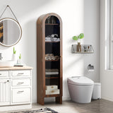 YUCHIATH 66.93" H Arched Bookcase, 5-Tier Arched Cabinet Bookcase with Adjustable Shelves, Accent Display Cabinet with Glass Door for Living Room, Reading Room and Bedroom (Walnut) YUCHIATH