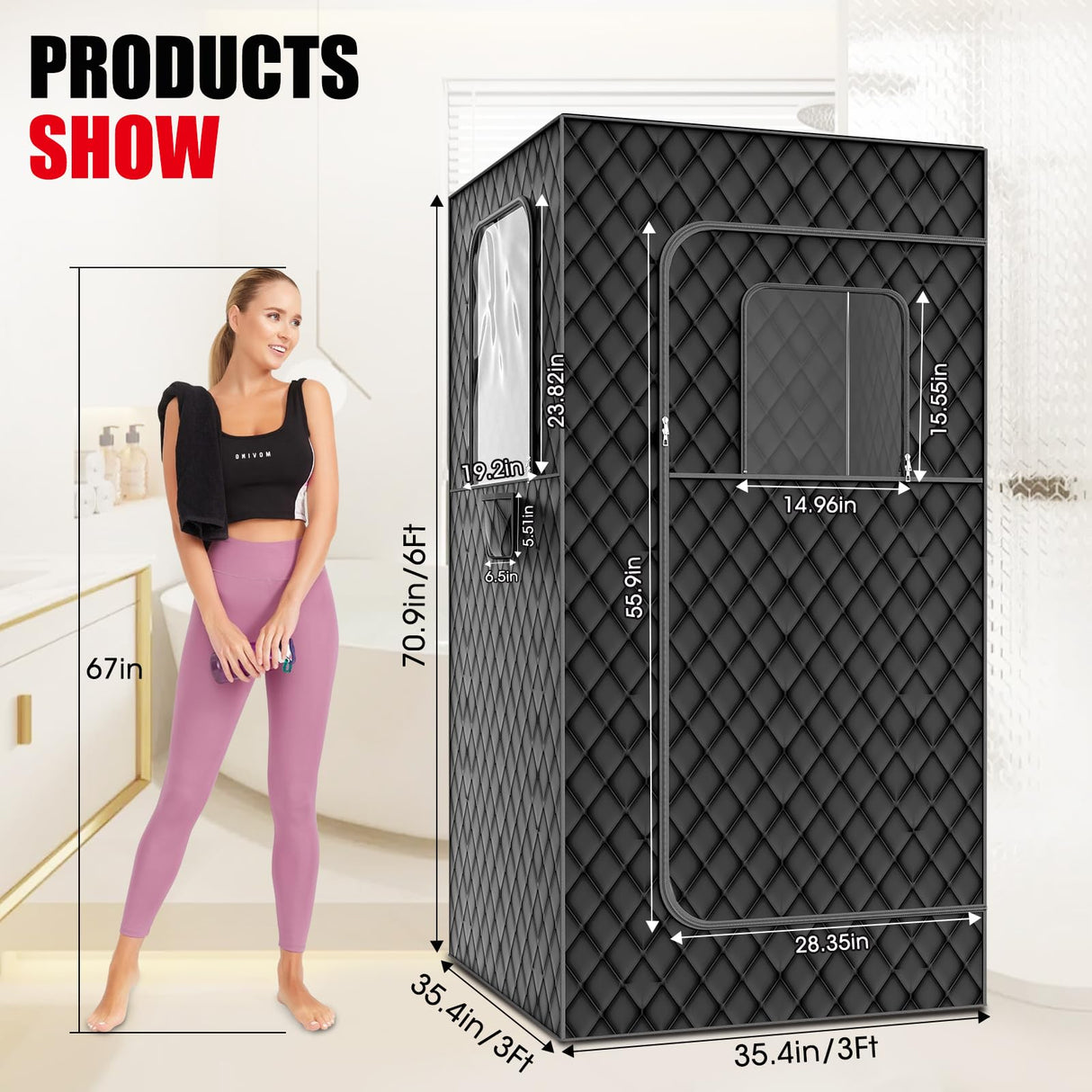 MXMZHXU Home Portable Steam Sauna, 3Ft*3Ft*6Ft Sauna Tent Sauna Box with 3L 1200W Steamer, Remote Control, Folding Chair, 15 Levels 60 Mins Working（Wider&Taller 3Ft*3Ft*6Ft，Black） MXMZHXU
