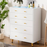 JanflyHome Drawer Dresser with LED Lights, 38" H Tall Tempered Glass Top Dresser, Modern White Wood Chest of Drawers with Jewelry Organizer & Jewelry Display for Bedroom, Living Room, White JanflyHome