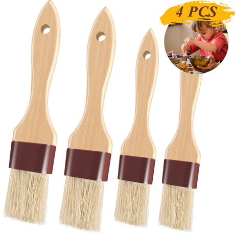 Pastry Brushes for Baking Basting Brush with Boar Bristles and Beech Hardwood Handles Culinary Oil Brush for Barbecue Butter Grill BBQ Sauce Baster Marinade Kitchen Food Cooking Brushes (1/1.5-4PCS) FurRain