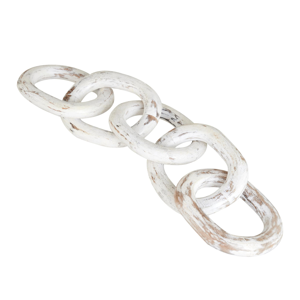 Wood Chain Link Decor Hand Carved 5-Link Wood Knot Decorative Chain, Rustic Wood Link Decorative Object Large Wooden Chain for Home Living Room Coffee Table Farmhouse White Eximious India