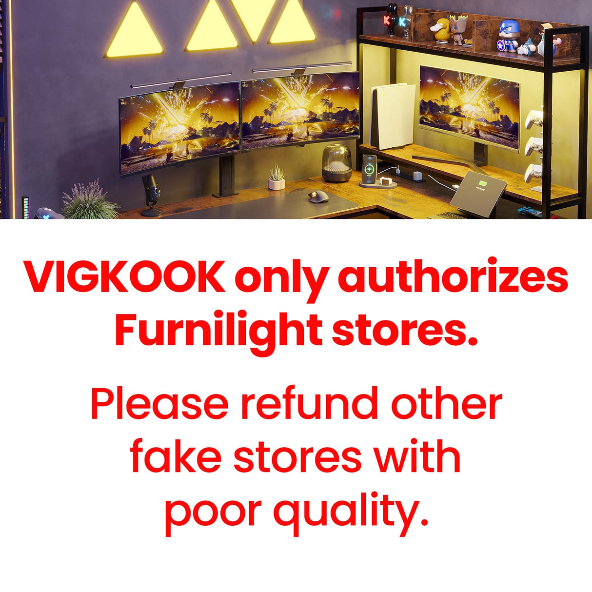 VIGKOOK L Shaped Gaming Desk, Reversible Corner Computer Desk with Power Outlet & Led Strip Home Office Desks Drawer File Cabinet Keyboard Tray (Dark Grey, 67in) VIGKOOK