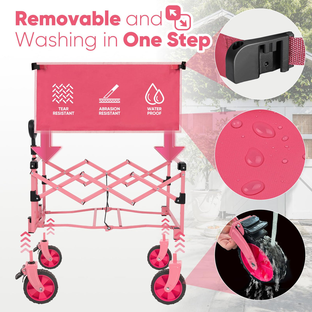 Sekey Collapsible Wagon Cart Foldable with 220LBS Weight Capacity, Lightweight Portable Folding Grocery Shopping Cart with Wheels for Camping Sports Beach and Shopping.Barbie Pink Sekey