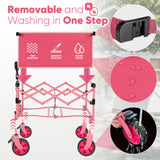 Sekey Collapsible Wagon Cart Foldable with 220LBS Weight Capacity, Lightweight Portable Folding Grocery Shopping Cart with Wheels for Camping Sports Beach and Shopping.Barbie Pink Sekey