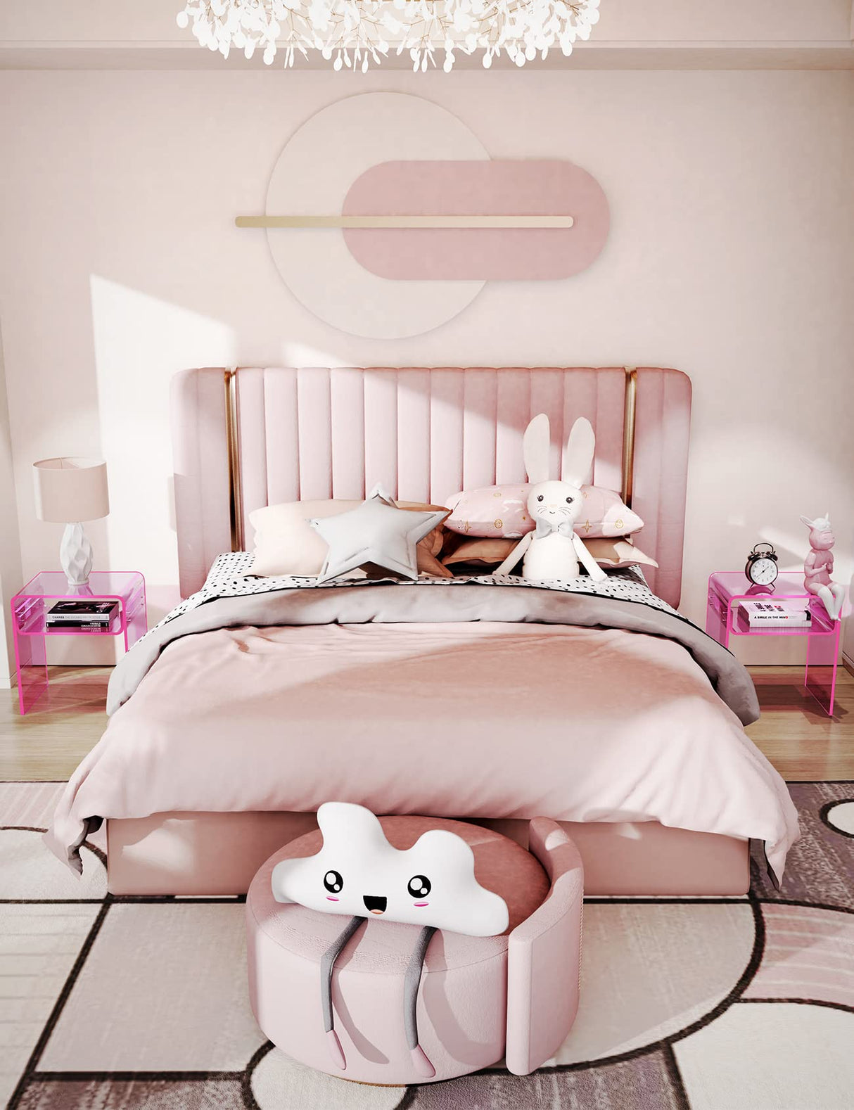 solaround Clear Acrylic End Table 2-Tier Bedside nightstand for Living Room Bedroom Home Decor (Pink) solaround