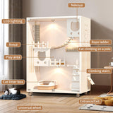 Large Enclosed Cat Condo, Wooden Large Cat Villa, Indoor/Outdoor Cats Enclosure with Wheels, Multi-Feature Cat Houses for Indoor Cats Ventilation Glass Doors, 50" X 36" X 24" (White, 50" X 36" X 24") TMGSK