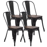 FDW Metal Dining Chairs Set of 4 Patio Chairs Furniture Indoor Outdoor Chairs Kitchen Metal Chairs Stackable Chair Tolix Side Bar Chairs Wooden Seat 18 Inch Seat Height Restaurant Chair,Black FDW