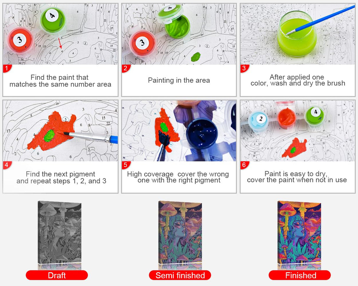 Rebotipy Abstract Paint-by-Numbers Adults Mushroom World Paint by Numbers Kits DIY Mysterious Moon Girl Paint Numbers Gifts 16x20 in Fantasy Space Paint by Numbers Artwork for Lady Bedroom Decor Rebotipy