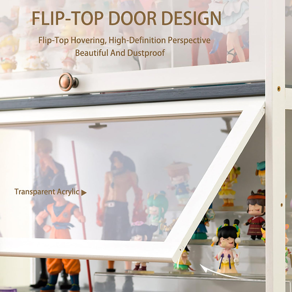 White Wooden Display Cabinet with Acrylic Doors, 5-Tier Bamboo Display Cases for Figurine, Curio Cabinet Toy Organizers Rack & Display Shelf for Home Office, Playroom, Living Room, Bedroom, 65in Generic